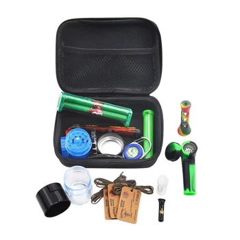 

2020 Hot Tobacco Bag Set Plastic Herb Grinder Storage Jar Metal Tin Silicone Smoking Pipe One Hitter Rolling Machine Glass Tips