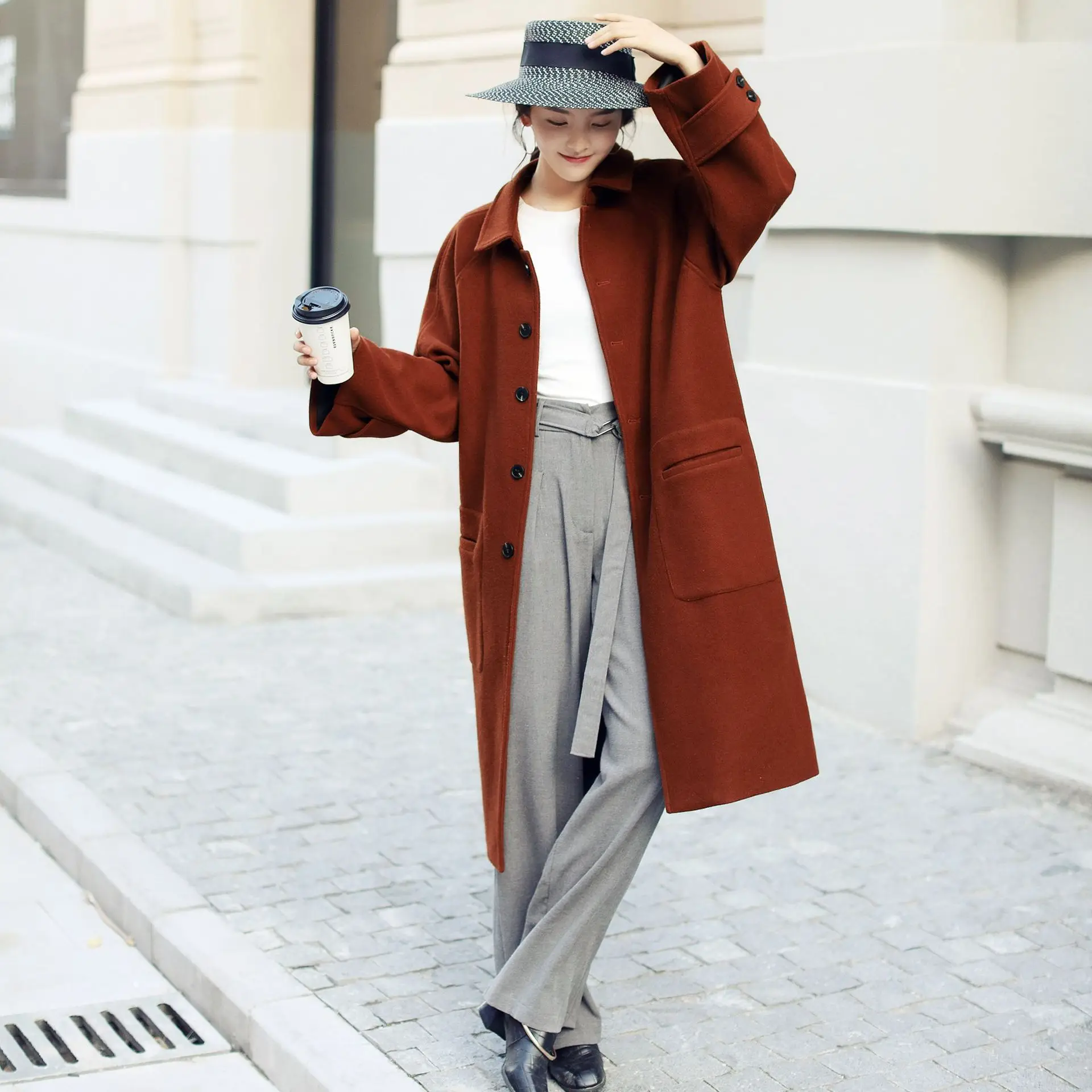 

Photo Shoot Fall And Winter Clothes New Style WOMEN'S Dress French Retro Fashion Loose Single Breasted Slimming Woolen Jacket Wo