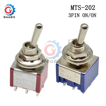 

MTS-202 Miniature Toggle Switch Single Pole Double Throw SPDT ON-ON 120V AC 5A 6A Contact Mounting 6 Position MTS202