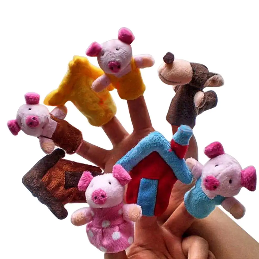 Kuulee 8-Piece мягкие животные-марионетки на пальцы для сказки Три поросенка детская история время игрушки