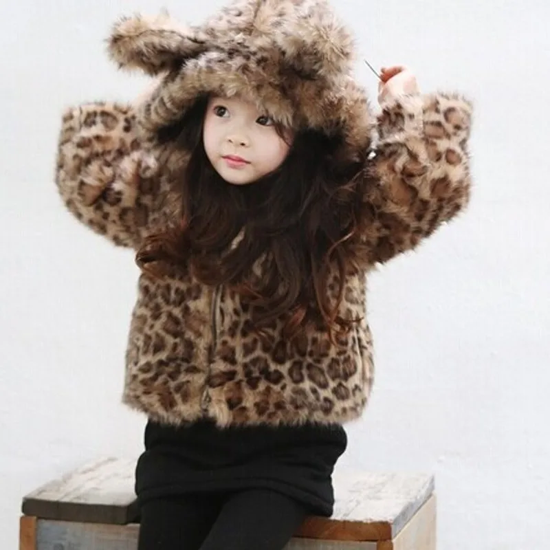 

Winter Baby Toddler Girls Coat Leopard Faux Fur Hooded Thickness Jacket Kids Coat M140