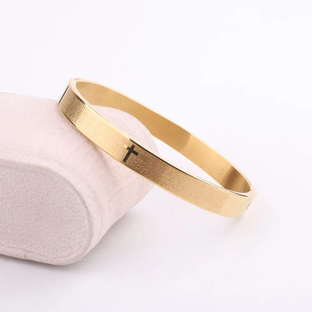 JARAVVI New High Quality 316L Stainless Steel Cross Prayer Text Bangle Bracelet Men - Image 3