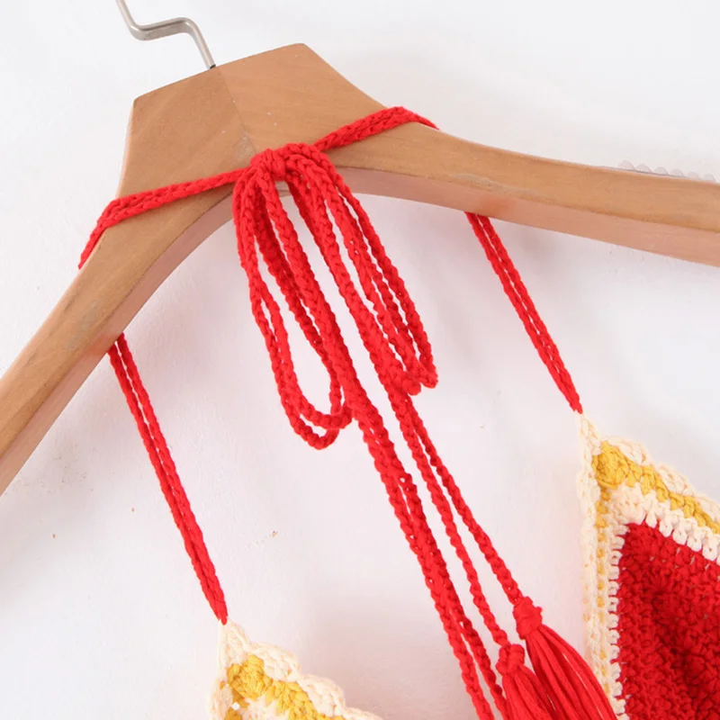 Everkaki Boho Трикотажная майка короткий топ женский с кисточками пляжный кружевной вязаный жилет сексуальный топ без спины Camis женский лето осень