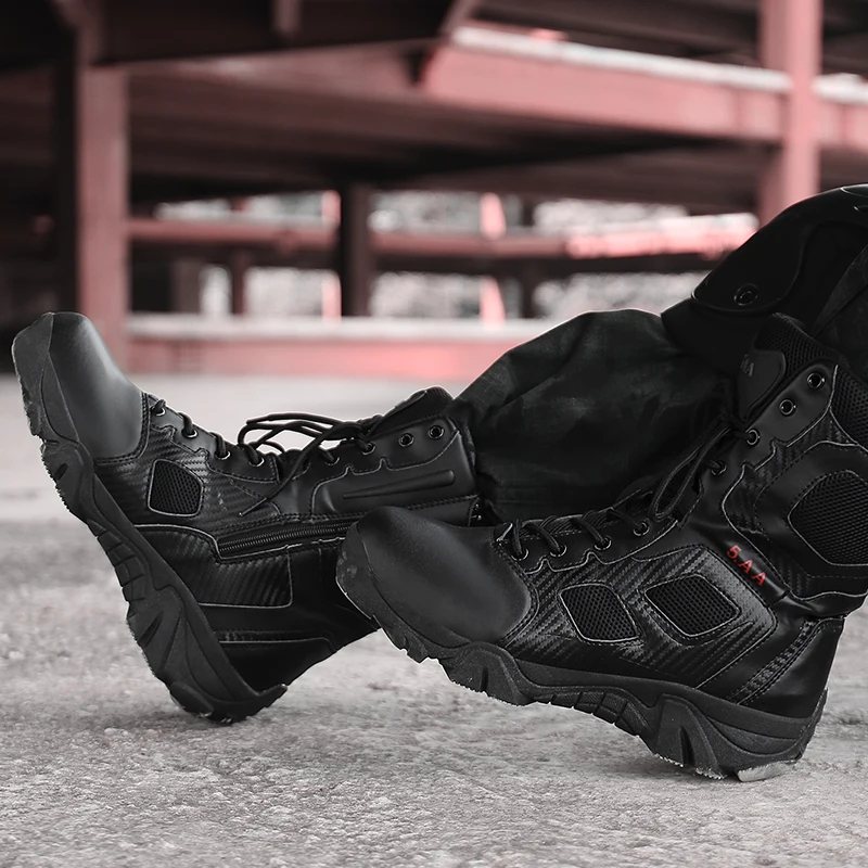 Men Military Tactical Boots Winter Leather Special Force Desert Ankle Combat Boots Men Leather Snow