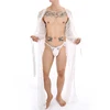 Peignoir Sexy pour hommes, avec ceinture en maille et dentelle, pyjama Transparent, longue Robe de plage ► Photo 1/6
