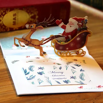

Santa Claus Christmas Deer Invitation 3D Pop Up Card Holiday Merry Christmas Greeting Cards Children Gifts Party Supplies