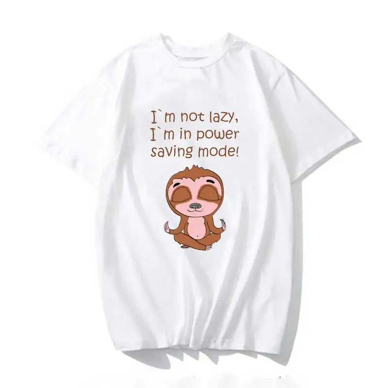 

Sloth Funny Cute Meditating In Power Saving Mode Women Aesthetics Graphic Short Sleeve Cotton Polyester TShirts Female Camisetas