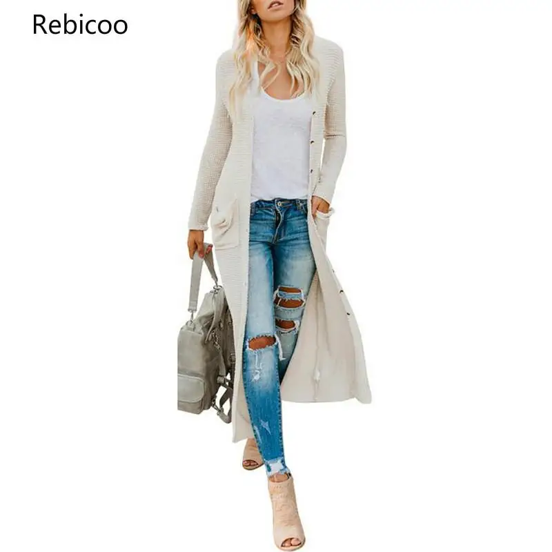 

Women Long Sleeve Button Cardigan with Pocket V-neck Loose Shirt Solid Color Knitwear Tunic