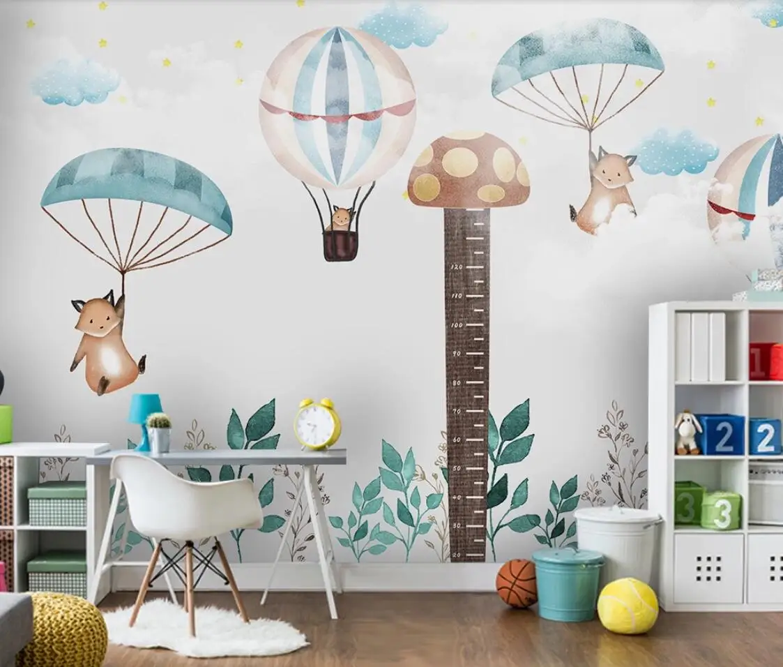 

Kids Bedroom Wall Mural Carton Height Sticker Hot Air Balloon Wallpaper Children Room Wall Paper Roll Wall Decor Papel De Parede