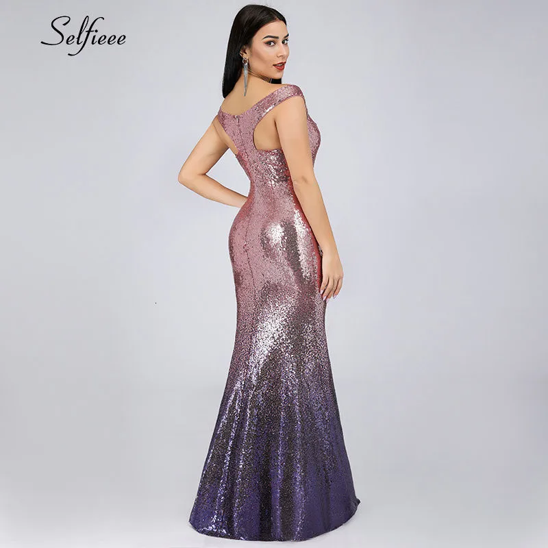 New Gold Sequin Dress Long Elegant Off The Shoulder V Neck Sequined Women Party Dress Sexy Club Dress Vestido Largo De Fiesta