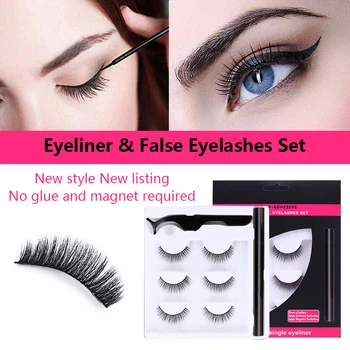 

New 3D False Eyelashes Self-adhesive Eyeliner Thick Natural Long Wispies Fake Lashes Eye Makeup Tools Eyelash Box Packaging