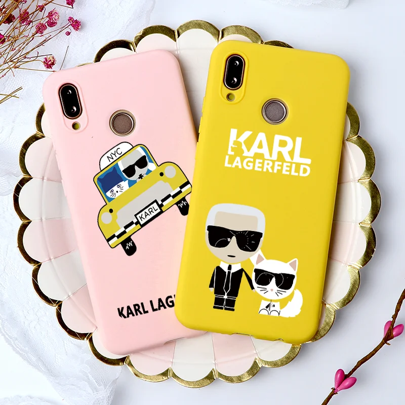 

Fashion Karl Lagerfeld Color Matte Silicone Case For Huawei P20 P30 Mate 20 Pro Lite P Smart Y6 Y9 2019 Honor 8X 10 Lite Covers