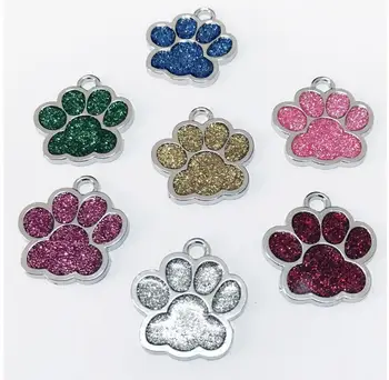 

Glitter Paw Shaped Puppy Dog Tag 7 Colors Cat Pet Name Brand ID Card Wholesale SN2917