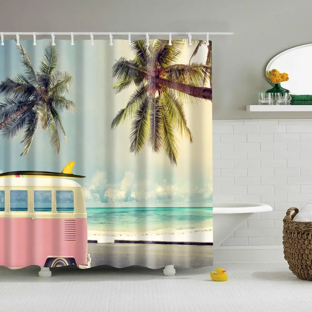 Украшение дома, Солнечная занавеска для пляжного душа, Кокосовая пальма, печать, экран для ванной, плесень и водонепроницаемый занавес для ванной комнаты - Цвет: 23