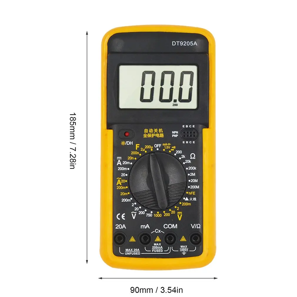 DT9205A Ручной цифровой мультиметр 1999 отсчетов AC/DC Напряжение Ток Измеритель сопротивления емкость тест диод тест er