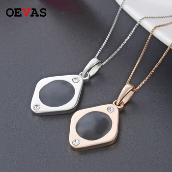 

Real 925 sterling silver Box Chain Tag Pendants for women Elegnat Zircon Rose gold color necklace Girls party jewelry gifts