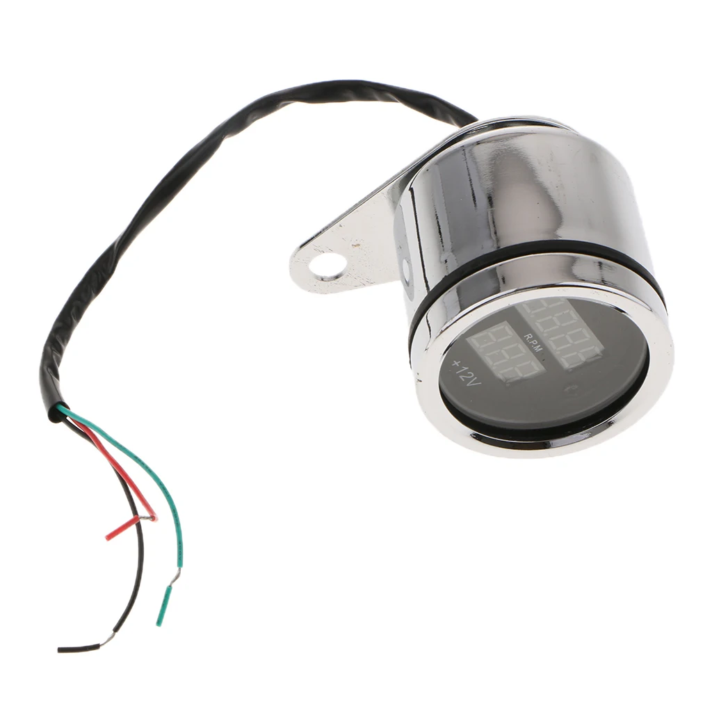 DC12V Waterproof 62mm LED Digital RPM Tachometer Voltmeter Gauge