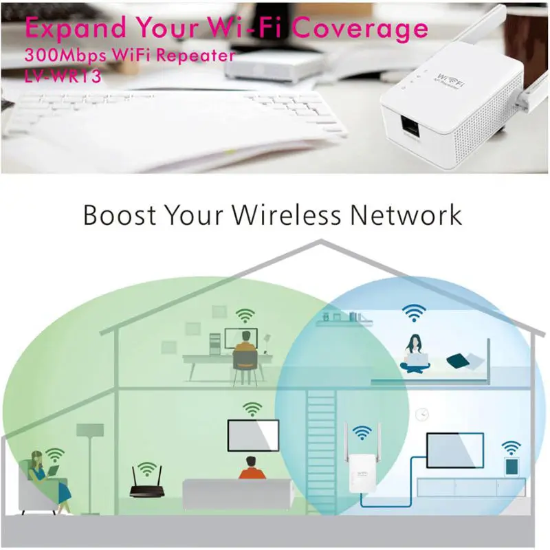 FFYY-Lv-Wr13 Wi-Fi ретранслятор Беспроводной Wi-Fi расширитель диапазона Усилитель 300 Мбит/с маршрутизатор Wifi усилитель сигнала 2 антенны настенный Eu штекер