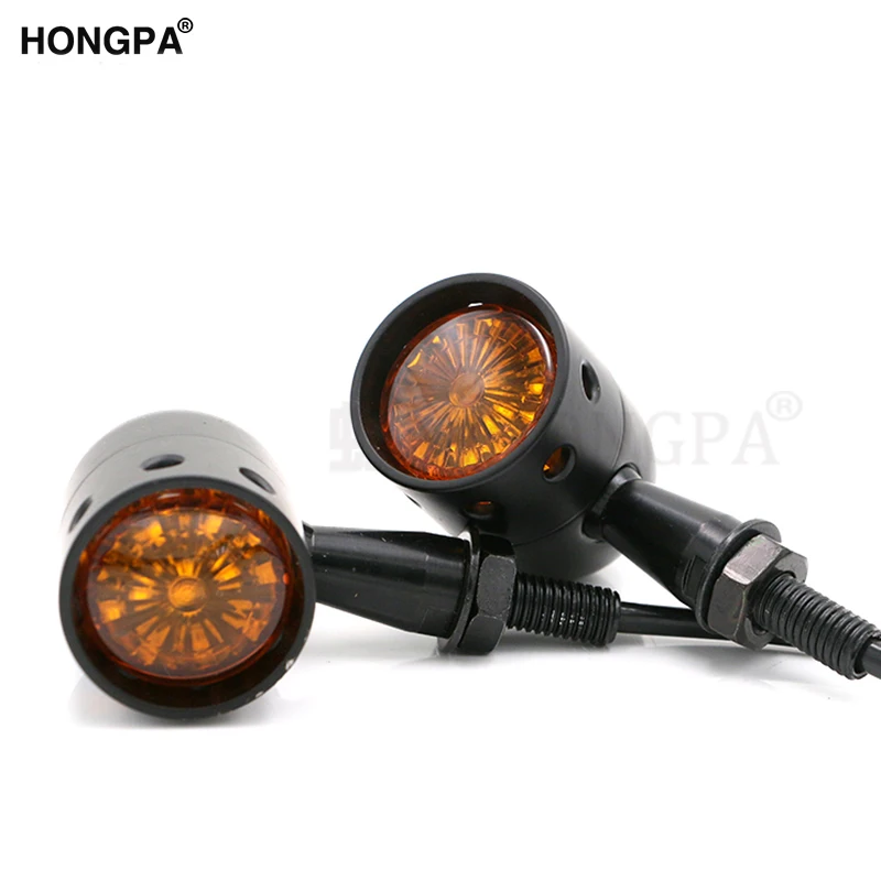 Motorcycle Black Chrome Cast Aluminum Drilled Indicators LED Turn Signals Cafe Racer Retro for Choppers 10mm Hole