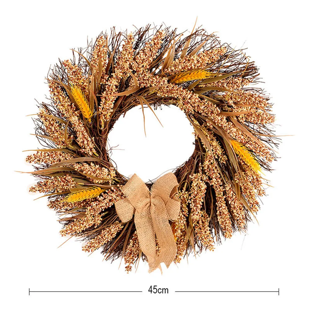 

45cm Xmas Home Decor Natural Wheat Rattan Wreath Christmas Wreath Crafts Happy Christmas Decoration Autumn Wedding Wreath