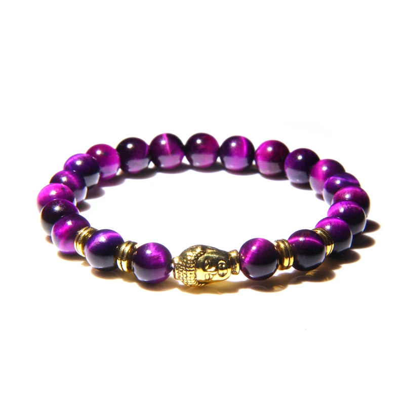 Fashion AAA Royal Blue Tiger Eye Men's Bracelet Beads Natural Stone Buddha Stretch Charm Bracelets for Women Men Jewelry - Окраска металла: Платиновое покрытие