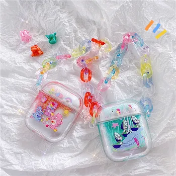 

For Airpods 2 Bracelets Lanyard Chain Strap Liquid Quicksand Clear Case for Apple Airpods 1 Wireless Earphone Cover Chaging Box