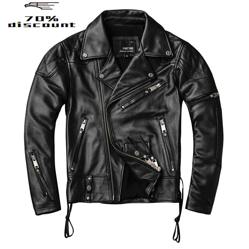 

Genuine Leather Jacket Men Cow Leather Coat Biker Motorcycle Jacket Spring Autumn Short Mens Leather Jackets KJ4220