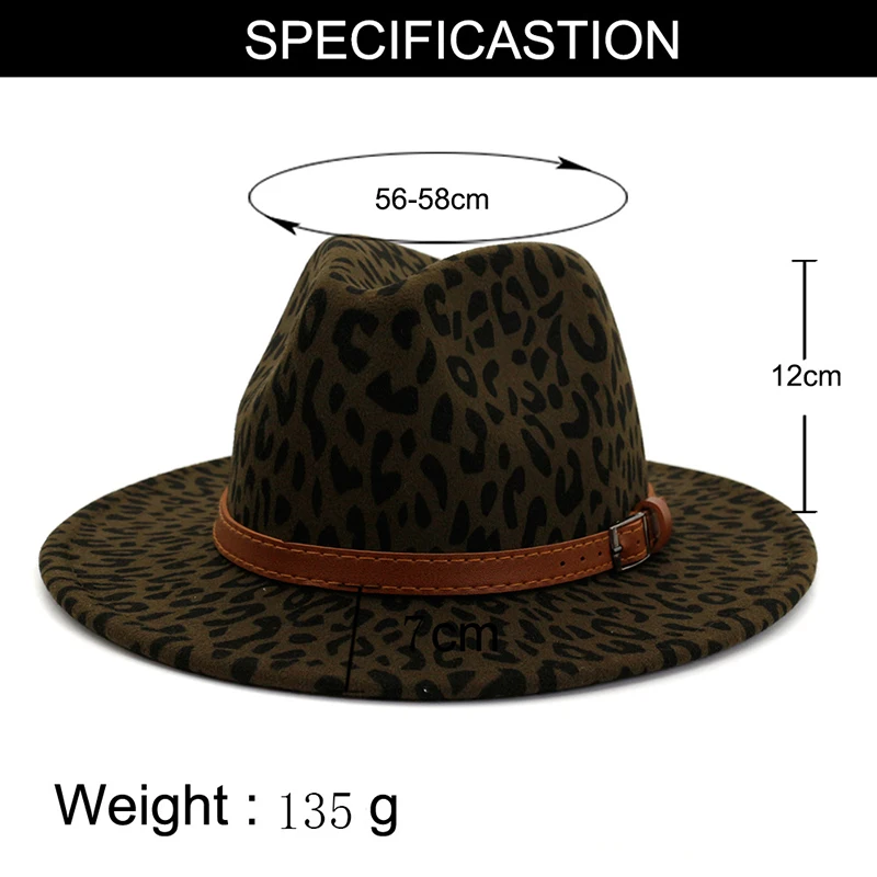 FS модная женская мужская леопардовая джазовая шляпа белого бежевого цвета унисекс винтажная Трилби Кепка с широкими полями фетровые шляпы с поясом
