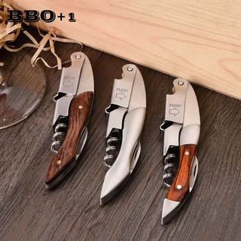 

1pcs Wine Bottle Opener Wood Handle Champagne Beer Can Openers Portable Folding Stainless Steel Corkscrew Wine Accessories