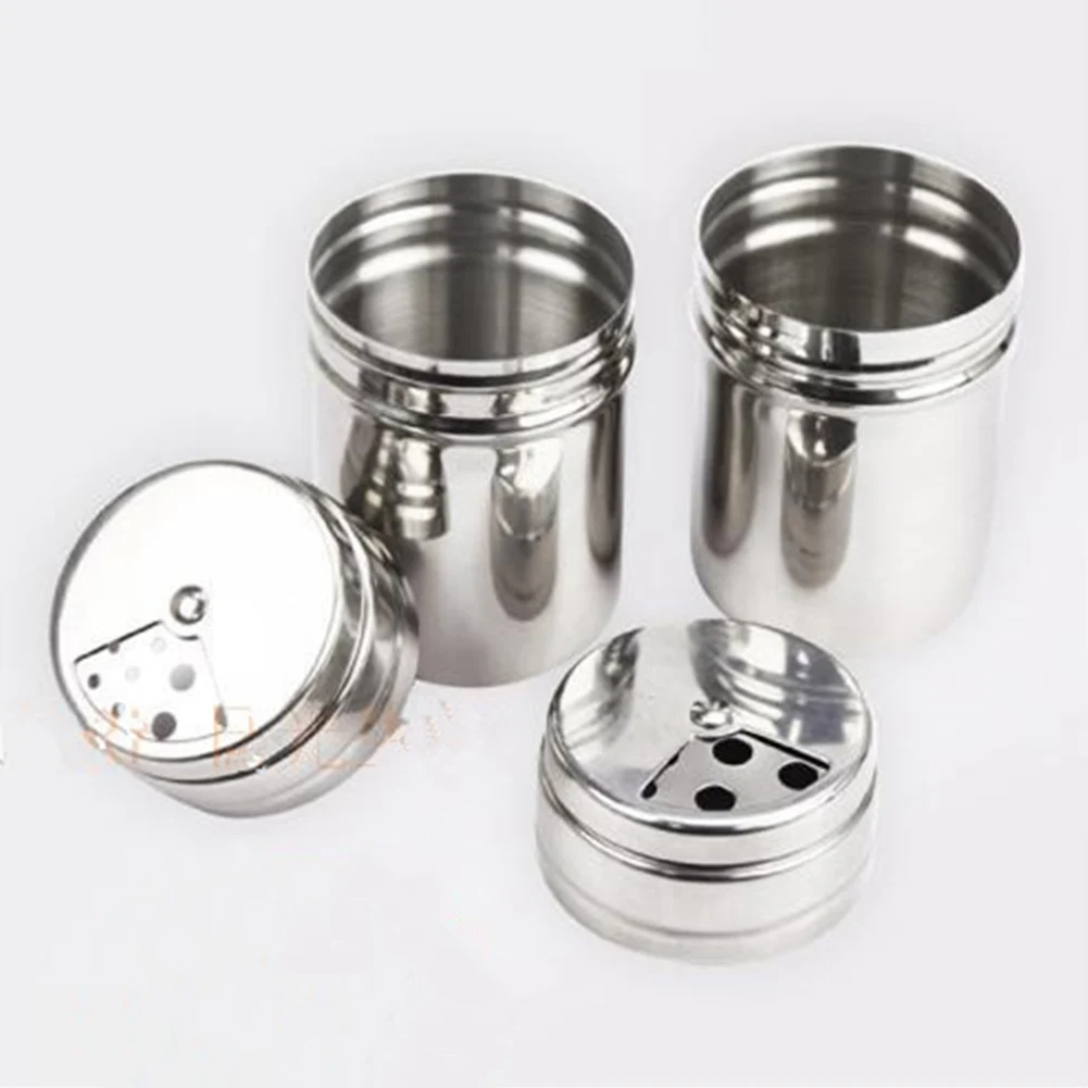 Spice Jars, Stainless steel Dredge Salt Sugar Spice Pepper Shaker Seasoning Cans with Rotating Cover