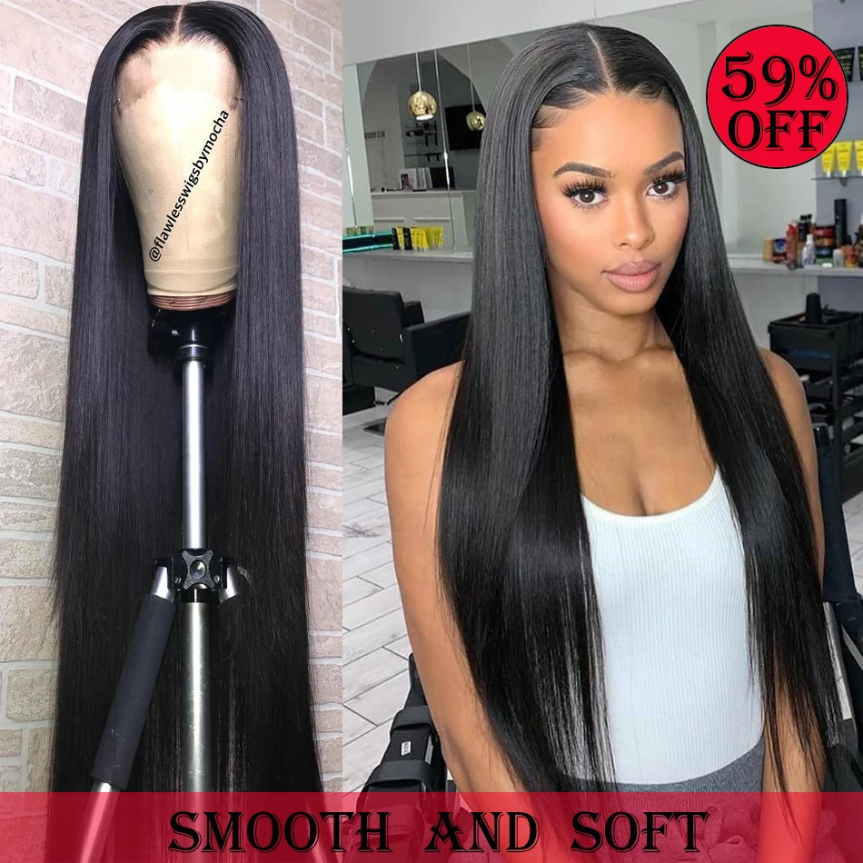Rosabeauty Straight 13X6 Lace Front Human Hair Wigs Brazilian Virgin Hair For Black Women PrePlucked 30Inch 360 frontal HD wig