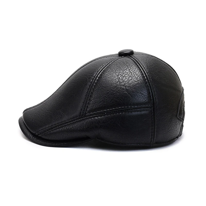 Men's outdoor leather hat winter Berets male warm Ear protection cap genuine leather dad hats Leisure bone