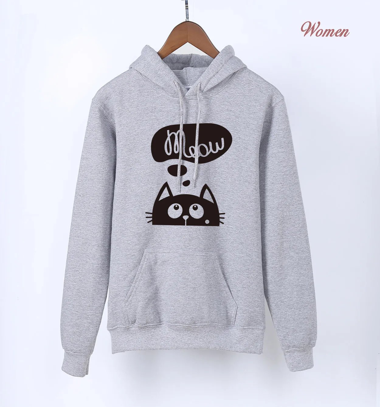 gray 1 Meow Kawaii толстовки с принтом кота для женщин весна осень женский спортивный костюм теплый флис черный белый серый розовый синий худи - Цвет: gray 1