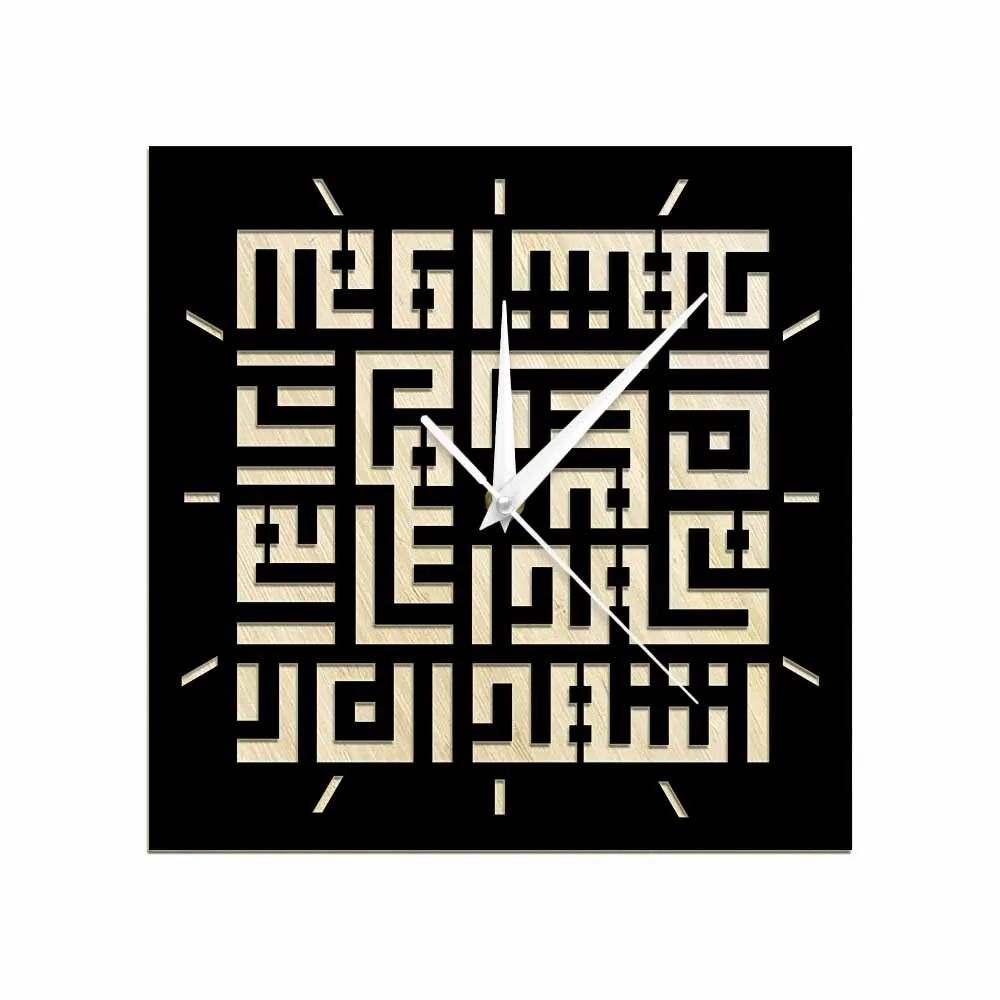 Kufic Script Islamic Calligraphy Black Wooden Wall Clock Ayat Al Kursi Shahadah Art Watch Protection Dua Ramadan Eid Décor | Дом и сад