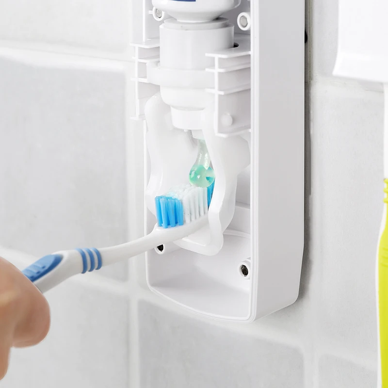 OLET 1 Set Creative Automatic Toothpaste Dispenser with Toothbrush Holder Bathroom Water Resistant Sticky Toothpaste