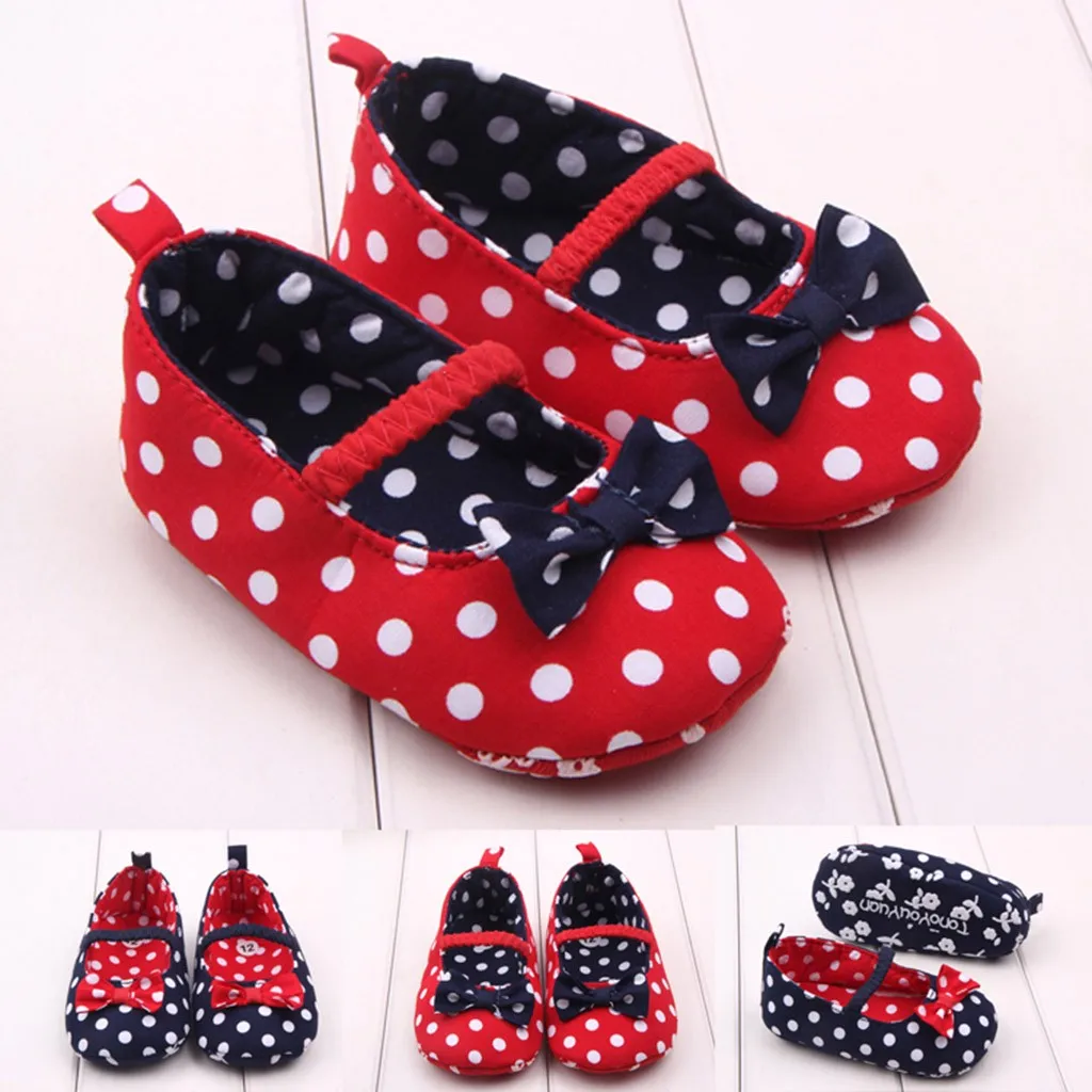 

1Pair Baby Shoes Newborn Baby Girls Fashion Dot Bowknot Anti-Slip First Walkers Soft Sole Shoes Hook&Loop chaussure bebe fille
