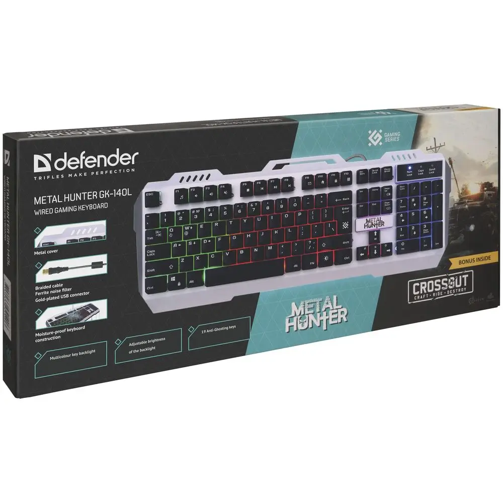 Клавиатура Defender Metal Hunter GK-140L RU,RGB подсветка,19 Anti-Ghost