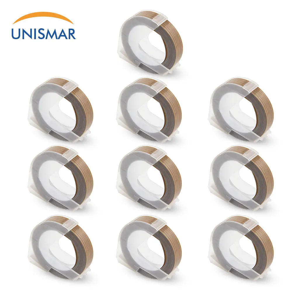 10PCS Wood Unismar 10PCS Plastic Cartridge Labels Tape Dymo 3D Black on Blue Embossing Tapes for DYMO 1011 1610 1595 15447 Printer Maker - Цвет: 10PCS Wood