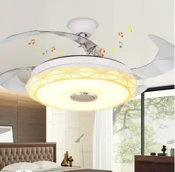 

42"Modern Remote Invisible Ceiling Fan LED Light Bluetooth Music Chandelier Lamp 3 color Dimming for Living Room Bed Room