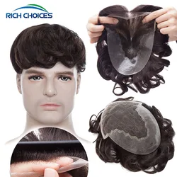 Rich Choices French Lace With Pu Base Wig For Men Natural Prosthesis Breathable Toupee 95% Density 30mm Wavy Hair Extensions
