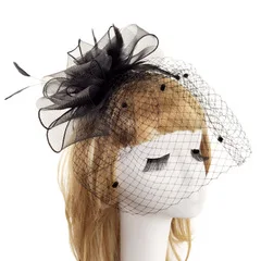 1PCS Handmade Bow Linen Hat Retro Banquet Linen Hat Mesh Headdress Feather Hair Band