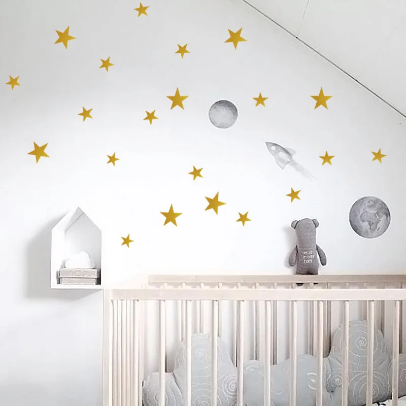 Wall Sticker For Kids Room Gold Stars Baby Nursery Room Wall Stickers Bedroom Children Wall Decals Home Art Wallpaper 29x30mm