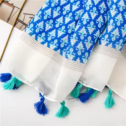 KYQIAO женский роскошный бренд длинный синий Принт хиджаб шарф женский Испанский Стиль хиппи дизайнерский длинный напечатанный головной