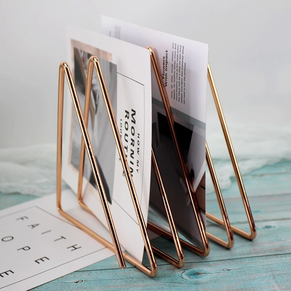 

Nordic triangle simple wrought iron Home Decor desktop storage rack shelf file magazine jewelry gold storage box office rack