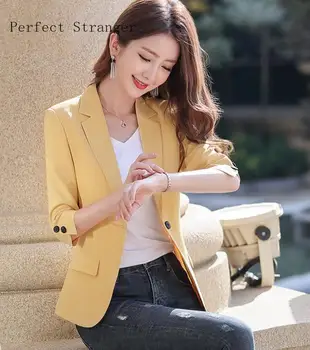 

2020 Spring Summer New Arrival Plus Size M-3XL Leisure Turn-down Collar Three-quarter Sleeve Woman Suit Coat