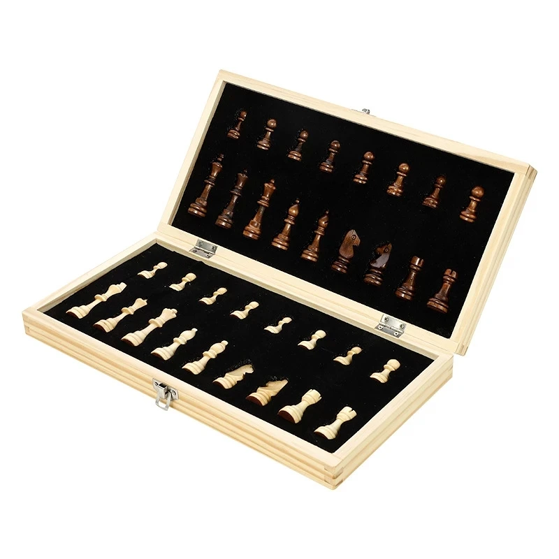 Wooden Chess Checker Board Solid Wood Pieces Folding Chess Board High-end Puzzle Game Yernea