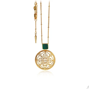 

Hot Sale Hollow-Out Round Big Pendant Necklace Gold Color Bijoux Elegant Women Jewelry Malachite Seashell Necklaces Dropshipping