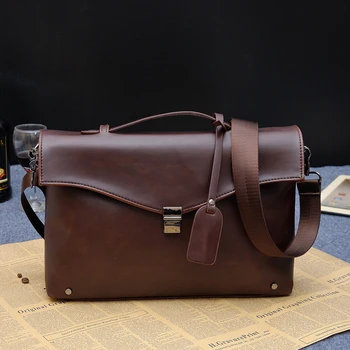 

Luxury PU leather men's business briefcase, stylish tablet PC one shoulder slung leather bag portable file bag new business bag