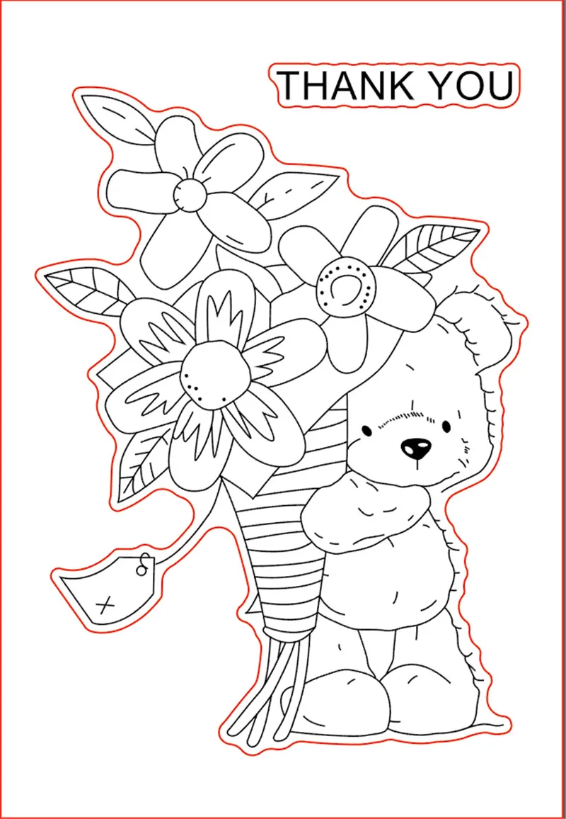 

11x16 Bear cub holding flowers Transparent Clear Stamps for Scrapbooking for DIY Card Making Cutting Crafts Stencil