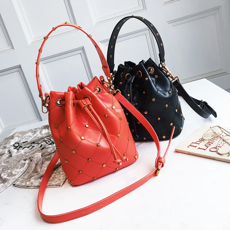 

2018 New Style Fashion Korean-style Retro Pull-belt Bucket Bag Shoulder WOMEN'S Bag